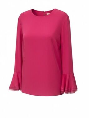 Tory Burch Fuchsia Silk Bell Sleeve Blouse Top Size 14 Luxe Feminine